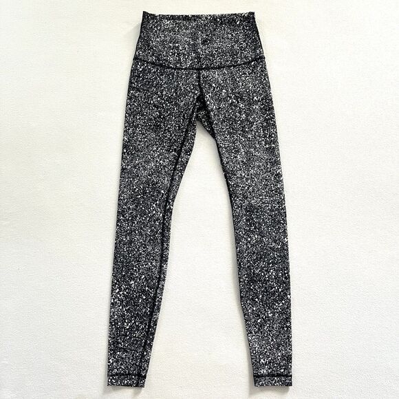 Lululemon Women Wunder Under Pant Hi-Rise Luxtreme Splatter White Black Print 6